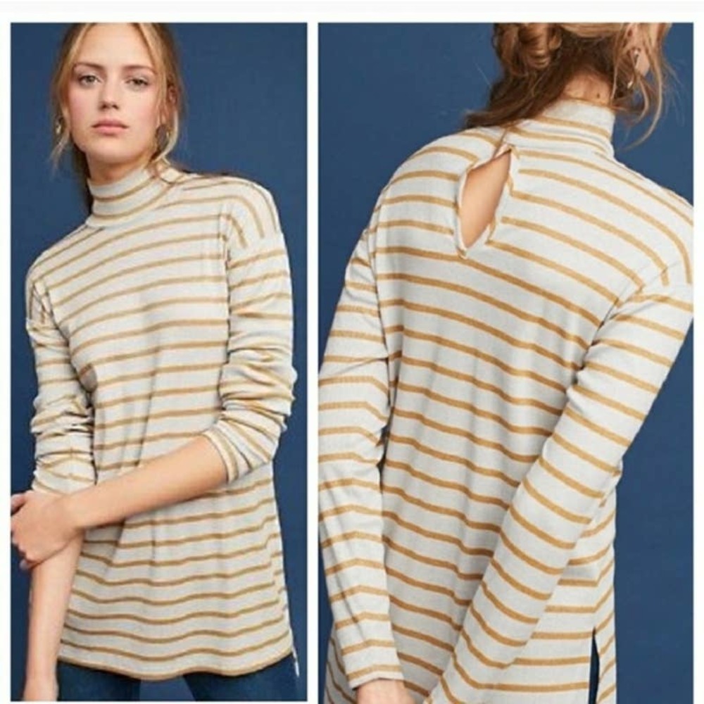 Anthropologie Vanessa & Virginia Tunic Top Womens Size Medium Gray Striped